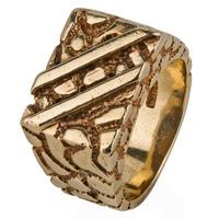 Pre-Owned 9ct Yellow Gold Mens Bark Effect Oblong Signet Ring 4115345