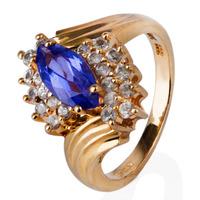 pre owned 14ct yellow gold blue marquise cubic zirconia cluster ring 4 ...