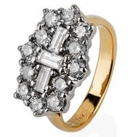 pre owned 18ct yellow gold baguette and brilliant diamond cluster ring ...