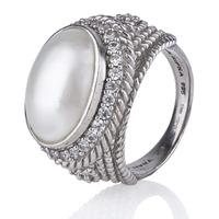 Pre-Owned Silver Judith Ripka Oval Pearl And Cubic Zirconia Ring 4334039