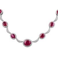 Pre-Owned 18ct White Gold Ruby And Diamond Multi Cluster Necklace 4304693