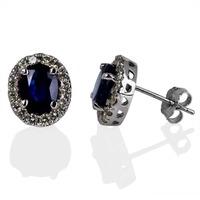 Pre-Owned 14ct White Gold Oval Sapphire and Diamond Cluster Stud Earrings 4333072