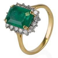 Pre-Owned 18ct Yellow Gold Emerald and Diamond Cluster Ring 4112139
