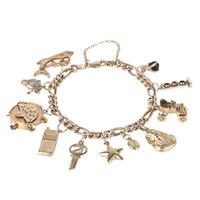 Pre-Owned 9ct Yellow Gold Figaro Style Charm Bracelet 4123807