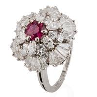 Pre-Owned Platinum Ruby and Multi Diamond Cluster Ring 4212454