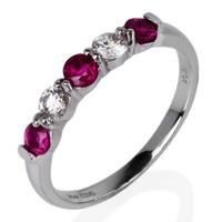 Pre-Owned 14ct White Gold Diamond and Ruby Half Eternity Ring 4332145