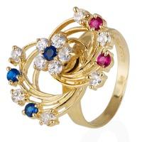 Pre-Owned 9ct Yellow Gold Multi Stone Swinging Cluster Ring 4146988