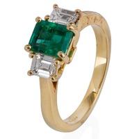 Pre-Owned 18ct Yellow Gold Emerald and Diamond Three Stone Ring 4332784