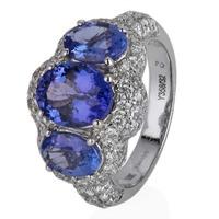 pre owned 18ct white gold tanzanite and diamond triple cluster ring 43 ...
