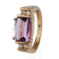 Pre-Owned 9ct Yellow Gold Amethyst and Diamond Ring 4332646