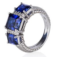 Pre-Owned Silver Judith Ripka Blue Cubic Zirconia Three Stone Ring 4334044