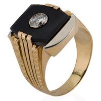 Pre-Owned 18ct Yellow Gold Mens Onyx and Diamond Signet Ring 4115358