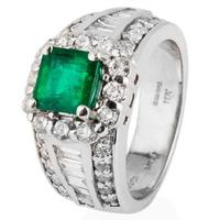 Pre-Owned 18ct White Gold Emerald and Diamond Cluster Ring 4328082