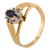 pre owned 9ct yellow gold sapphire and diamond cluster ring 4311038