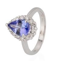 Pre-Owned 14ct White Gold Tanzanite and Diamond Pear Cluster Ring 4328066