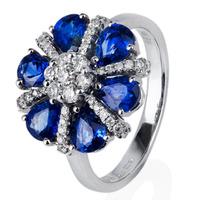 Pre-Owned 14ct White Gold Sapphire and Diamond Flower Cluster Ring 4332783