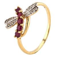 Pre-Owned 9ct Yellow Gold Ruby and Diamond Dragonfly Ring 4311042