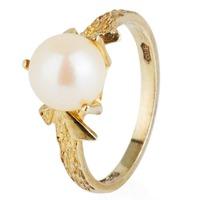 Pre-Owned 14ct Yellow Gold Cultured Pearl Solitaire Ring 4146958