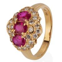 Pre-Owned 14ct Yellow Gold Ruby and Diamond Triple Cluster Ring 4328026