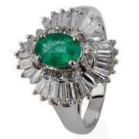 Pre-Owned 14ct White Gold Emerald and Diamond Cluster Ring 4328058