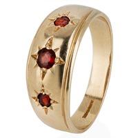 Pre-Owned 9ct Yellow Gold Mens Garnet Three Stone Ring 4115351