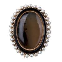 Pre-Owned Moss Agate and Seed Pearl Brooch 4113150