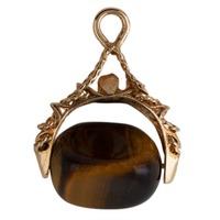 pre owned 9ct yellow gold tigers eye fob charm pendant 4152160