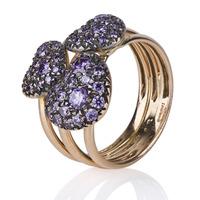 Pre-Owned 18ct Rose Gold Three Amethyst Heart Ring 4309776