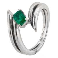 Pre-Owned 14ct White Gold Emerald Crossover Solitaire Ring 4309116