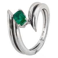 pre owned 14ct white gold emerald crossover solitaire ring 4309116