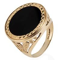 pre owned 9ct yellow gold mens onyx coin ring 4115208