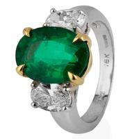 Pre-Owned 18ct White Gold Emerald and Diamond Three Stone Ring 4328068