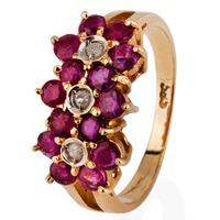 Pre-Owned 14ct Yellow Gold Diamond and Ruby Triple Cluster Ring 4328111