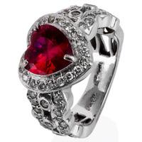 Pre-Owned 14ct White gold Synthetic Ruby and Diamond Cluster Ring 4332587