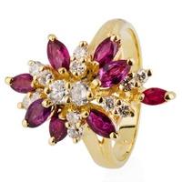 pre owned 14ct yellow gold ruby and diamond spray cluster ring 4328105