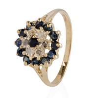 Pre-Owned 9ct Yellow Gold Sapphire and Diamond Cluster Ring 4311741
