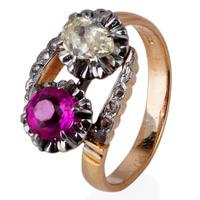 Pre-Owned 14ct Yellow Gold Synthetic Ruby and Diamond Crossover Ring 4332779