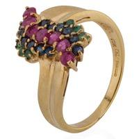 Pre-Owned 9ct Yellow Gold Ruby Sapphire and Emerald Twist Ring 4309005