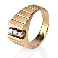 Pre-Owned 14ct Two Colour Gold Mens Diamond Set Signet Ring 4315123