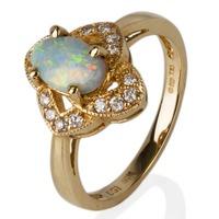 Pre-Owned 14ct Yellow Gold Opal and Diamond Oval Fancy Cluster Ring 4332095