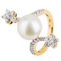 pre owned 18ct yellow gold pearl and diamond ring 4228951