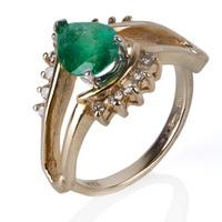 Pre-Owned 14ct Yellow Gold Pear Cut Emerald And Diamond Ring 4332394