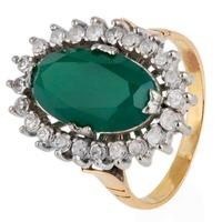 Pre-Owned 18ct Yellow Gold Green Agate and White Spinnel Cluster Ring 4146879