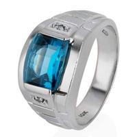 Pre-Owned 9ct White Gold Mens Topaz and Diamond Signet Ring 4315135