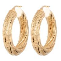 Pre-Owned 9ct Yellow Gold Frosted Hoop Earrings 4165508