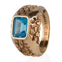 Pre-Owned 9ct Yellow Gold Blue Topaz Signet Ring 4309849