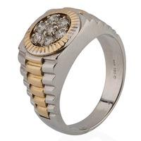 Pre-Owned 14ct Two Colour Gold Mens Seven Stone Diamond Signet Ring 4332923