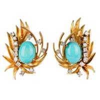 Pre-Owned 9ct Yellow Gold Turquoise and Diamond Fancy Earrings 4144900