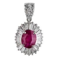 Pre-Owned 14ct White Gold Ruby and Diamond Oval Cluster Pendant 4328045