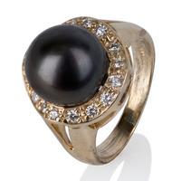 Pre-Owned 14ct Yellow Gold Tahitian Pearl and Diamond Cluster Ring 4332662